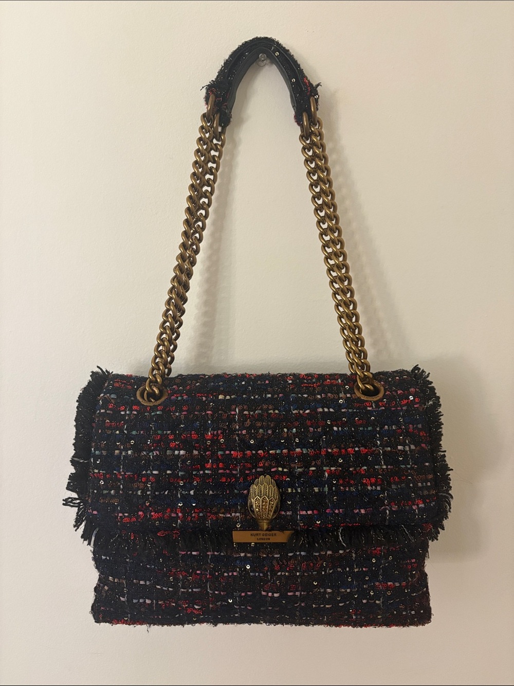 Kurt Geiger Large Kensington Tweed Bag - Navy/Gold - Picture 6 of 7